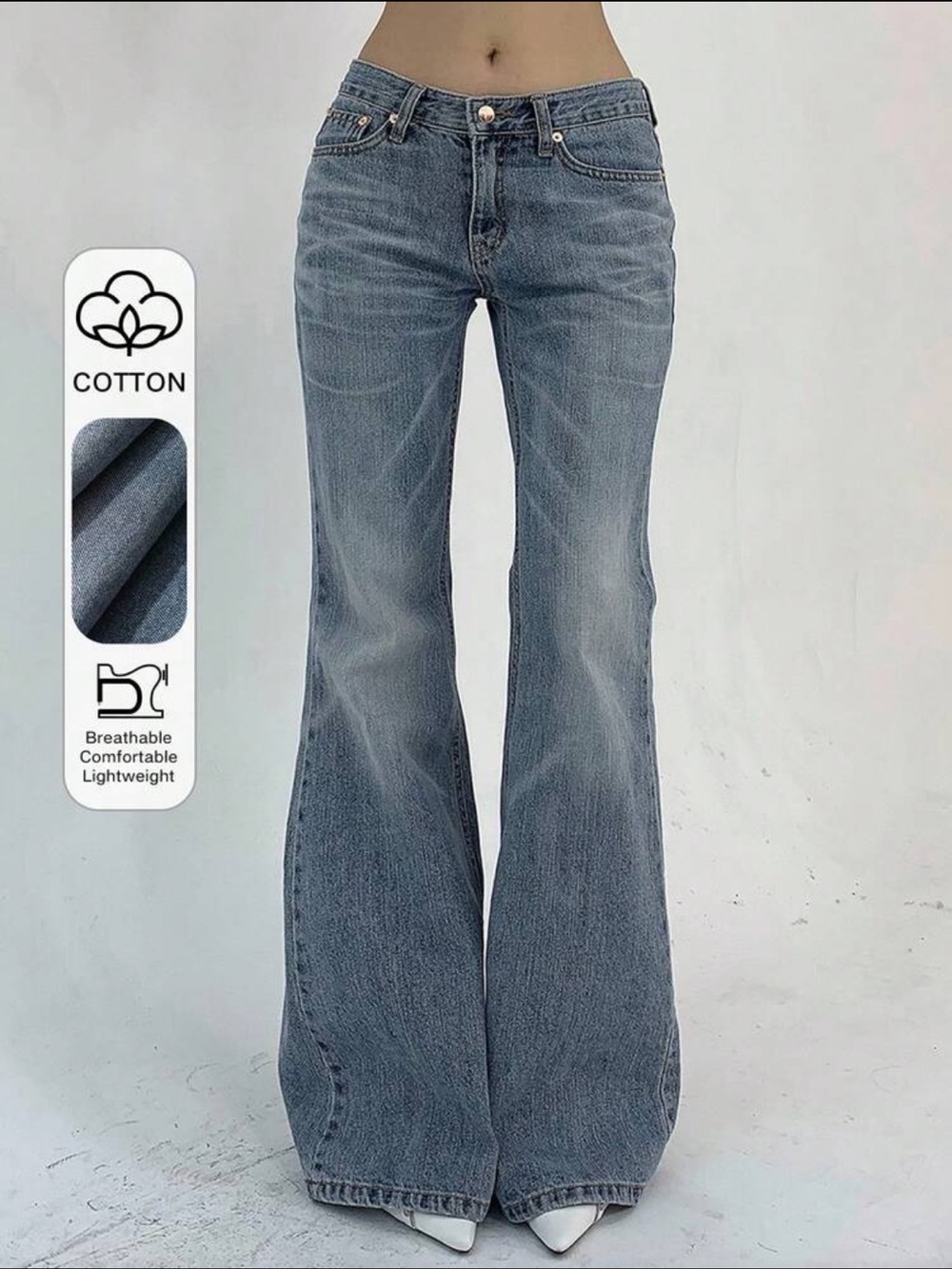 Women's Mid-Rise Flared Jeans in Light Blue